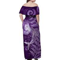 New Zealand Matariki Family Matching Off Shoulder Maxi Dress and Hawaiian Shirt Maori Koru With Humpback Whale Purple LT05 - Polynesian Pride
