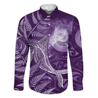 New Zealand Matariki Family Matching Short Sleeve Bodycon Dress and Hawaiian Shirt Maori Koru With Humpback Whale Purple LT05 Dad's Shirt - Long Sleeve Purple - Polynesian Pride