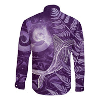 New Zealand Matariki Long Sleeve Button Shirt Maori Koru With Humpback Whale Purple