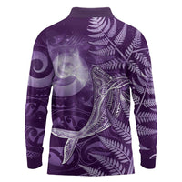 New Zealand Matariki Long Sleeve Polo Shirt Maori Koru With Humpback Whale Purple
