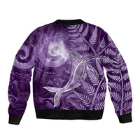 New Zealand Matariki Sleeve Zip Bomber Jacket Maori Koru With Humpback Whale Purple