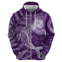 New Zealand Matariki Zip Hoodie Maori Koru With Humpback Whale Purple LT05 - Polynesian Pride