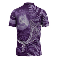 New Zealand Matariki Zipper Polo Shirt Maori Koru With Humpback Whale Purple LT05 - Polynesian Pride