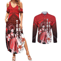 The First King Of Tonga Couples Matching Summer Maxi Dress and Long Sleeve Button Shirt Tongan Pride