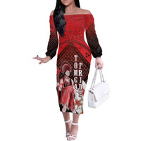 The First King Of Tonga Family Matching Off The Shoulder Long Sleeve Dress and Hawaiian Shirt Tongan Pride