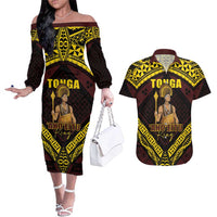 Tonga First King Couples Matching Off The Shoulder Long Sleeve Dress and Hawaiian Shirt Ahoeitu Know Your Roots