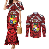 Tonga Emancipation Day Couples Matching Mermaid Dress and Long Sleeve Button Shirt Tongan Kupesi Pattern