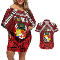 Tonga Emancipation Day Couples Matching Off Shoulder Short Dress and Hawaiian Shirt Tongan Kupesi Pattern
