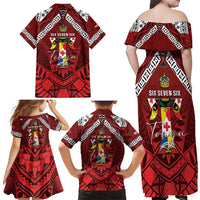 Tonga Emancipation Day Family Matching Off Shoulder Maxi Dress and Hawaiian Shirt Tongan Kupesi Pattern