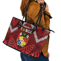 Tonga Emancipation Day Leather Tote Bag Tongan Kupesi Pattern