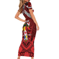 Tonga Emancipation Day Short Sleeve Bodycon Dress Tongan Kupesi Pattern LT05 - Polynesian Pride