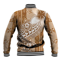 Tonga Kupesi Ngatu Baseball Jacket Vintage Brown Plumeria