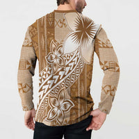 Tonga Kupesi Ngatu Button Sweatshirt Vintage Brown Plumeria