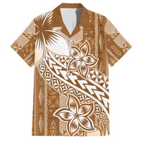 Tonga Kupesi Ngatu Family Matching Long Sleeve Bodycon Dress and Hawaiian Shirt Vintage Brown Plumeria
