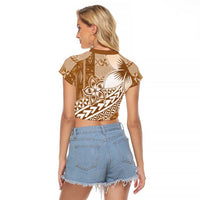 Tonga Kupesi Ngatu Raglan Cropped T Shirt Vintage Brown Plumeria