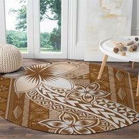 Tonga Kupesi Ngatu Round Carpet Vintage Brown Plumeria