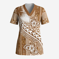 Tonga Kupesi Ngatu Scrub Top Vintage Brown Plumeria - Polynesian Pride