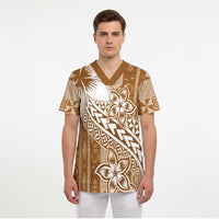 Tonga Kupesi Ngatu Scrub Top Vintage Brown Plumeria - Polynesian Pride