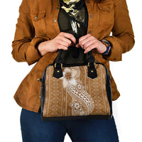 Tonga Kupesi Ngatu Shoulder Handbag Vintage Brown Plumeria LT05 - Polynesian Pride