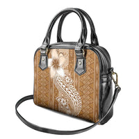 Tonga Kupesi Ngatu Shoulder Handbag Vintage Brown Plumeria LT05 - Polynesian Pride