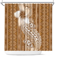Tonga Kupesi Ngatu Shower Curtain Vintage Brown Plumeria