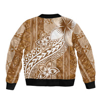 Tonga Kupesi Ngatu Sleeve Zip Bomber Jacket Vintage Brown Plumeria