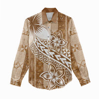 Tonga Kupesi Ngatu Women Casual Shirt Vintage Brown Plumeria LT05 - Polynesian Pride