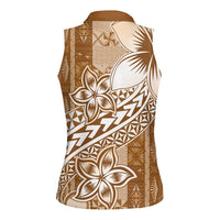 Tonga Kupesi Ngatu Women Sleeveless Polo Shirt Vintage Brown Plumeria