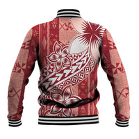 Tonga Kupesi Ngatu Baseball Jacket Vintage Red Plumeria