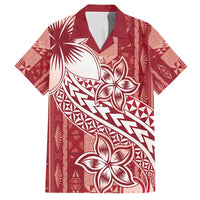 Tonga Kupesi Ngatu Family Matching Puletasi and Hawaiian Shirt Vintage Red Plumeria