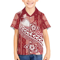 Tonga Kupesi Ngatu Family Matching Puletasi and Hawaiian Shirt Vintage Red Plumeria
