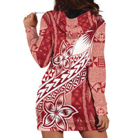 Tonga Kupesi Ngatu Hoodie Dress Vintage Red Plumeria LT05 - Polynesian Pride