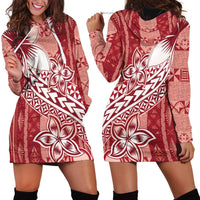 Tonga Kupesi Ngatu Hoodie Dress Vintage Red Plumeria LT05 - Polynesian Pride