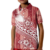 Tonga Kupesi Ngatu Kid Polo Shirt Vintage Red Plumeria