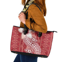 Tonga Kupesi Ngatu Leather Tote Bag Vintage Red Plumeria