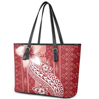 Tonga Kupesi Ngatu Leather Tote Bag Vintage Red Plumeria