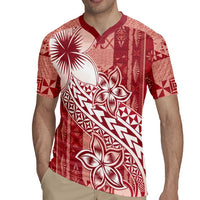 Tonga Kupesi Ngatu Rugby Jersey Vintage Red Plumeria
