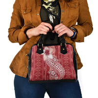 Tonga Kupesi Ngatu Shoulder Handbag Vintage Red Plumeria LT05 - Polynesian Pride