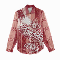 Tonga Kupesi Ngatu Women Casual Shirt Vintage Red Plumeria LT05 - Polynesian Pride