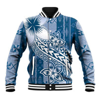 Tonga Kupesi Ngatu Baseball Jacket Vintage Blue Plumeria