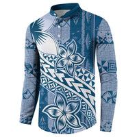 Tonga Kupesi Ngatu Button Sweatshirt Vintage Blue Plumeria