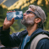 Tonga Kupesi Ngatu 4 in 1 Can Cooler Tumbler Vintage Blue Plumeria