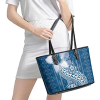 Tonga Kupesi Ngatu Leather Tote Bag Vintage Blue Plumeria