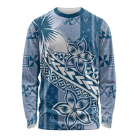 Tonga Kupesi Ngatu Long Sleeve Shirt Vintage Blue Plumeria