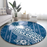 Tonga Kupesi Ngatu Round Carpet Vintage Blue Plumeria