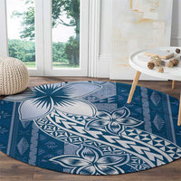Tonga Kupesi Ngatu Round Carpet Vintage Blue Plumeria