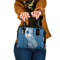 Tonga Kupesi Ngatu Shoulder Handbag Vintage Blue Plumeria LT05 One Size Blue - Polynesian Pride