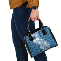 Tonga Kupesi Ngatu Shoulder Handbag Vintage Blue Plumeria LT05 - Polynesian Pride