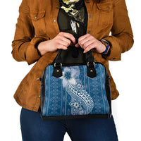 Tonga Kupesi Ngatu Shoulder Handbag Vintage Blue Plumeria LT05 - Polynesian Pride
