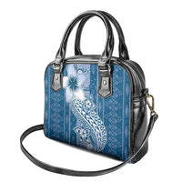 Tonga Kupesi Ngatu Shoulder Handbag Vintage Blue Plumeria LT05 - Polynesian Pride
